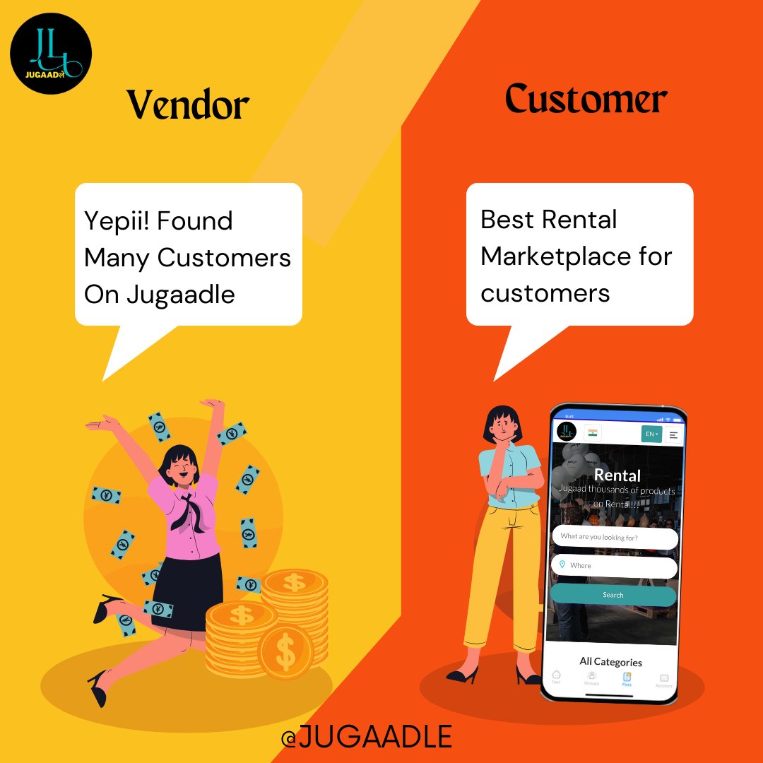 jugaadle's tweet photo. Jugaadle rental marketplace is beneficial for vendors & customers!!
Vendor:- Yepii! Found Many Customers On Jugaadle..
Customer:- Best Rental Marketplace for customers..
#rent #ExtraIncome #everythingonrent #dailypost #Products #jugaad #GetAnything #jugaadle https://t.co/AP8Y26ubUA