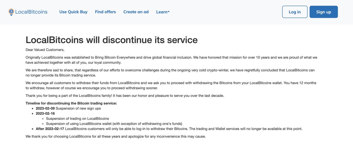 CryptoBullet1's tweet image. #LocalBitcoins is shutting down 😧

End of an era