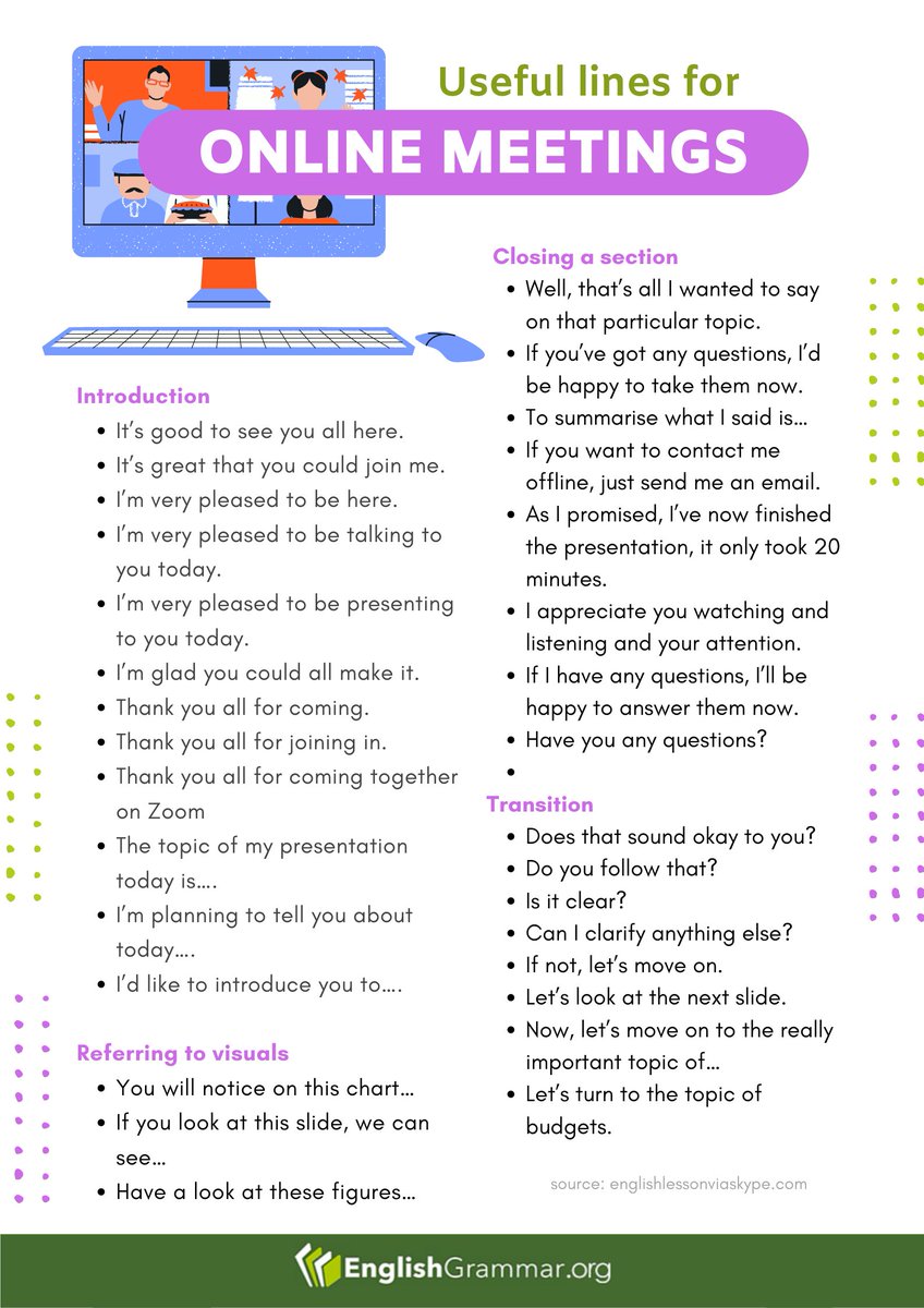 Useful lines for online meetings

#vocabulary #English #onlinemeetings