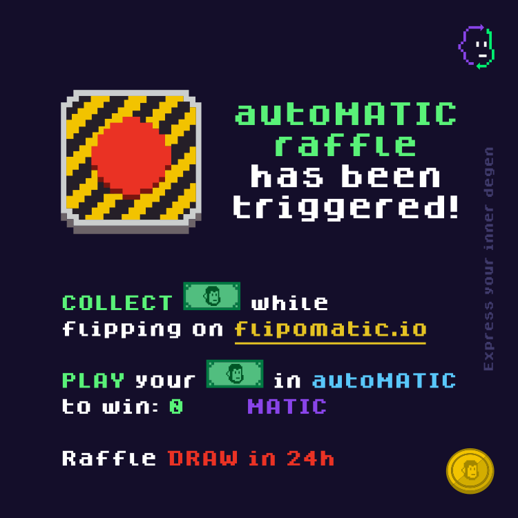 MaticFlipo's tweet photo. 💰autoMATIC has been triggered on https://t.co/CS0sGcIUvf💰
      🚨Draw in 24h🚨
     #Giveaway #NFTGiveaway #crypto #matic https://t.co/wVwHS5tZqZ
