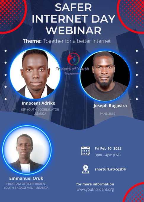 YouthTrident's tweet photo. @YouthTrident will join the world in comemorating Safer Internet Day 2023 through hosting a unique webinar this Friday at 3:00PM EAT on securing  safe internet in our communities and work places. Join us through this link https://t.co/ox5FEzQbzU @COnlineAfrica @safeinternetday https://t.co/q55ceNFf7C