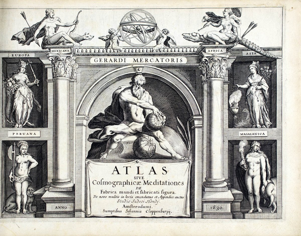 bibperpignan's tweet photo. Cartes et atlas dans les collections anciennes : exposition 1er étage. Salle Patrimoine. 
Aujourd'hui, le frontispice de l'Atlas de G. Mercator publié en 1630. 
Jusqu'au 4 mars. Visite commentée à la demande. https://t.co/L30u4xeu9o