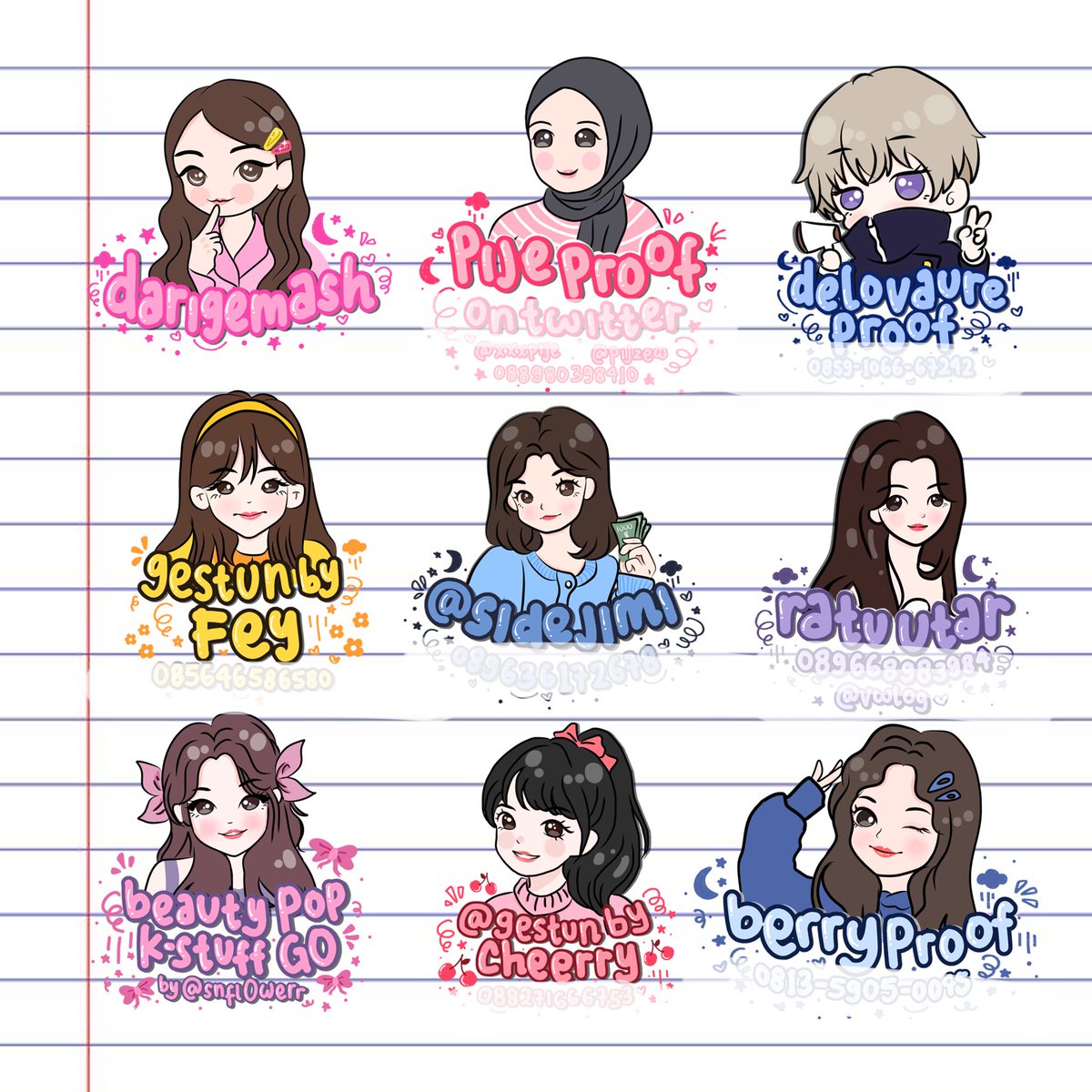 [ rt &amp; likes are very appreciated ]

Haloo akuu open wm chibi kayaa dibawah yaaa 
🌸 refrensi bebas dari foto 
🌸 pengerjaan 1-3 hari
🌸 Harga 15.000/head
🌸 bisa jadi logo atau wm

mau konsul design dulu? boleh dm aja yap 🫶🏻

🖇️ wm watermark #zonauang #zonaba