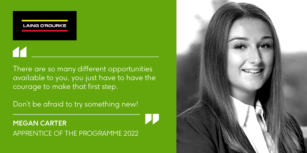 Laing_ORourke's tweet photo. This #NationalApprenticeshipWeek we had a chat to Megan our latest ‘apprentice of the programme’ and asked her for the one bit of advice she would give to anyone considering an apprenticeship.
#ExpectToBeSurprised #NAW2023 #SkillsForLife https://t.co/ZIYOxlDE3f