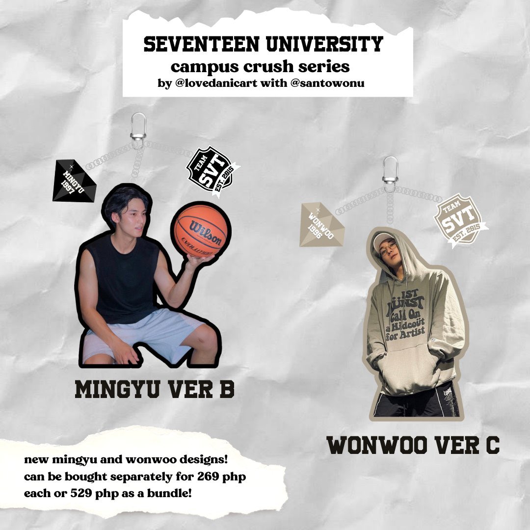 santowonu's tweet photo. batch 2 svt uni otp keychains order form is now open! we are also offering a new design for mingyu and wonwoo. as well as booseoksoon designs for tteoktwisoons to celebrate the comeback!

★ 249/269 php each
doo: feb 19
dop: 2 days after oc

order form: https://t.co/AXW4IhZsSo https://t.co/EoTPlMQStU