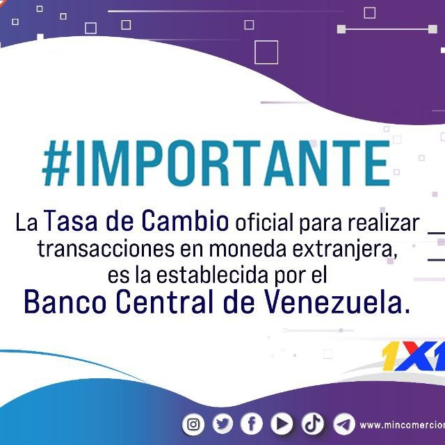La Tasa de Cambio oficial para realizar transacciones en DOLARES  es la establecida por el Banco Central de Venezuela <a href="/BCV_ORG_VE/">Banco Central de Venezuela</a> 

#PatriaGrandeEsCaribe