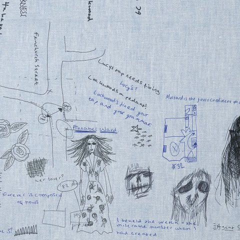 FictionComplete's tweet photo. The Thinking Cloth is very central to operations at 35 Portland Row. A space where Lucy, Lockwood &amp; George exchange ideas, theories, notes and insults. Ours was lovingly created by Lead Graphic Designer @sophiehpowell. Dive in, the detail’s lovely. #LockwoodandCo https://t.co/FUwajKiK2q