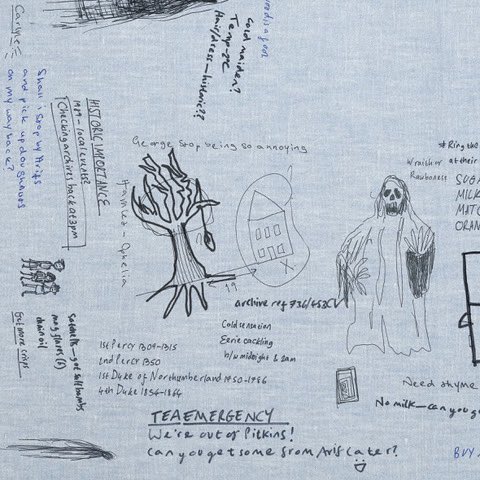 FictionComplete's tweet photo. The Thinking Cloth is very central to operations at 35 Portland Row. A space where Lucy, Lockwood &amp; George exchange ideas, theories, notes and insults. Ours was lovingly created by Lead Graphic Designer @sophiehpowell. Dive in, the detail’s lovely. #LockwoodandCo https://t.co/FUwajKiK2q