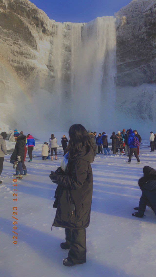LangleyGSGeog's tweet photo. Day4: pre lunch stop at Skogafoss, a chance for artistic photos of this beautiful waterfall, and a place to understand the power of water as an ‘agent of change’, shaping this basaltic landscape #LGSCreative https://t.co/myiOEEnUGm