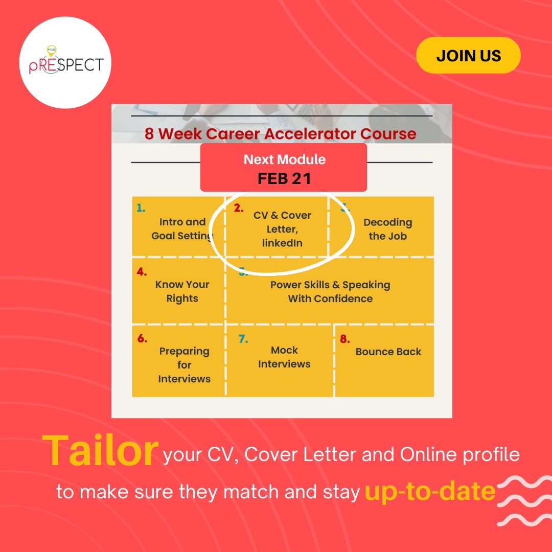 pRESPECTHuB's tweet photo. Updating your CV &amp; cover letter and your online presence is an important step in preparing for a job search, whether you have been laid off or are simply exploring new opportunities. 

Join us >> “CV, Cover Letter and LinkedIn” on Feb 21,11am-1pm
https://t.co/Lwsu9sxqMK https://t.co/BkW2gkvNfQ