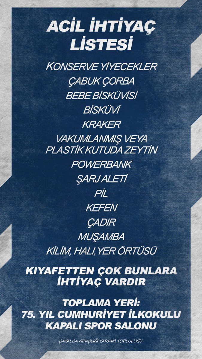 GFBCatalca's tweet photo. Acil İhtiyaç Listesi https://t.co/PyNeZwwAP7