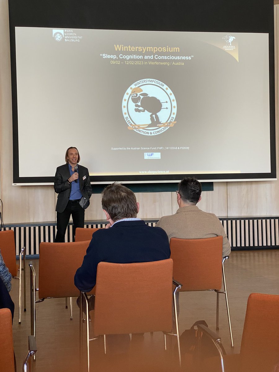 ImagingDk's tweet photo. @ManuelSchabus once again kicking off the 5th symposium on Sleep, Cognition and Consciousness. Always an exceptional opportunity to see many great scientists and amazing friends and making new ones too π₯ #DKwinter #SleepSki @dept_psych_sbg @FWF_at https://t.co/2pBY3B6eeb