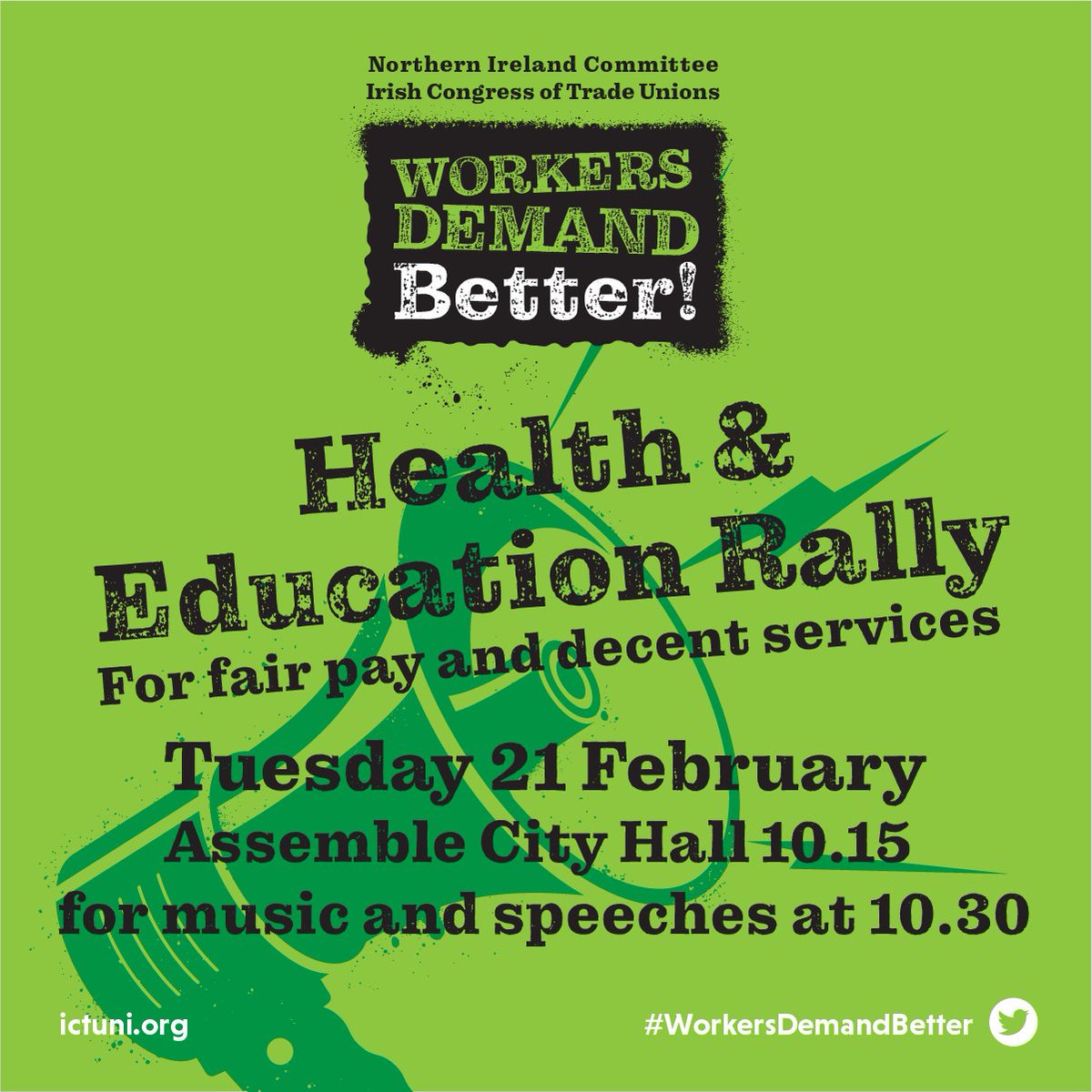 NIC_ICTU's tweet photo. There'll be feeder parades departing from three locations in Belfast @UnisonRvh @UnisonBCHbranch &amp; Mater Hospitals

Also rallies in many towns and city across NI – More details to follow shortly!

Please circulate the information to your friends and communities

@irishcongress https://t.co/S6tlj0sTtB
