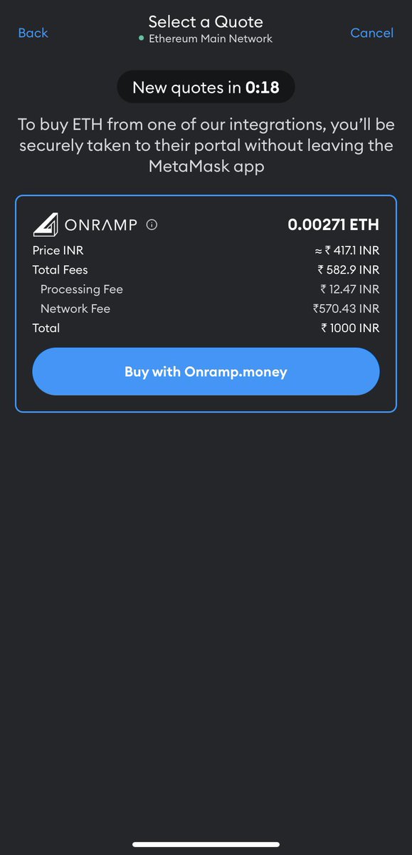 axayrs's tweet photo. @MetaMask @onrampmoney Isn’t it very cheap!🥲 https://t.co/iLbmqIUsDI