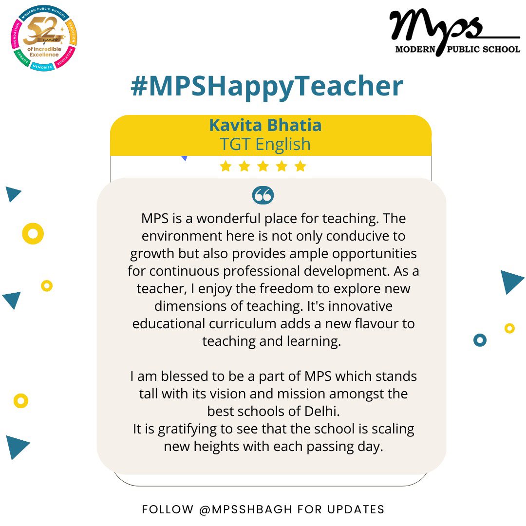 #MPSHappyTeacher
Words like these say it all 😍🙌✨🫶
We're so grateful for our #teacher's #dedication and #hardwork in providing a #positive #learning environment for our students.

#MPS #HappyTeacher #Teachers #EduLeaders #EdTech #BestSchool #InspiringSchools #BestSchoolInDelhi
