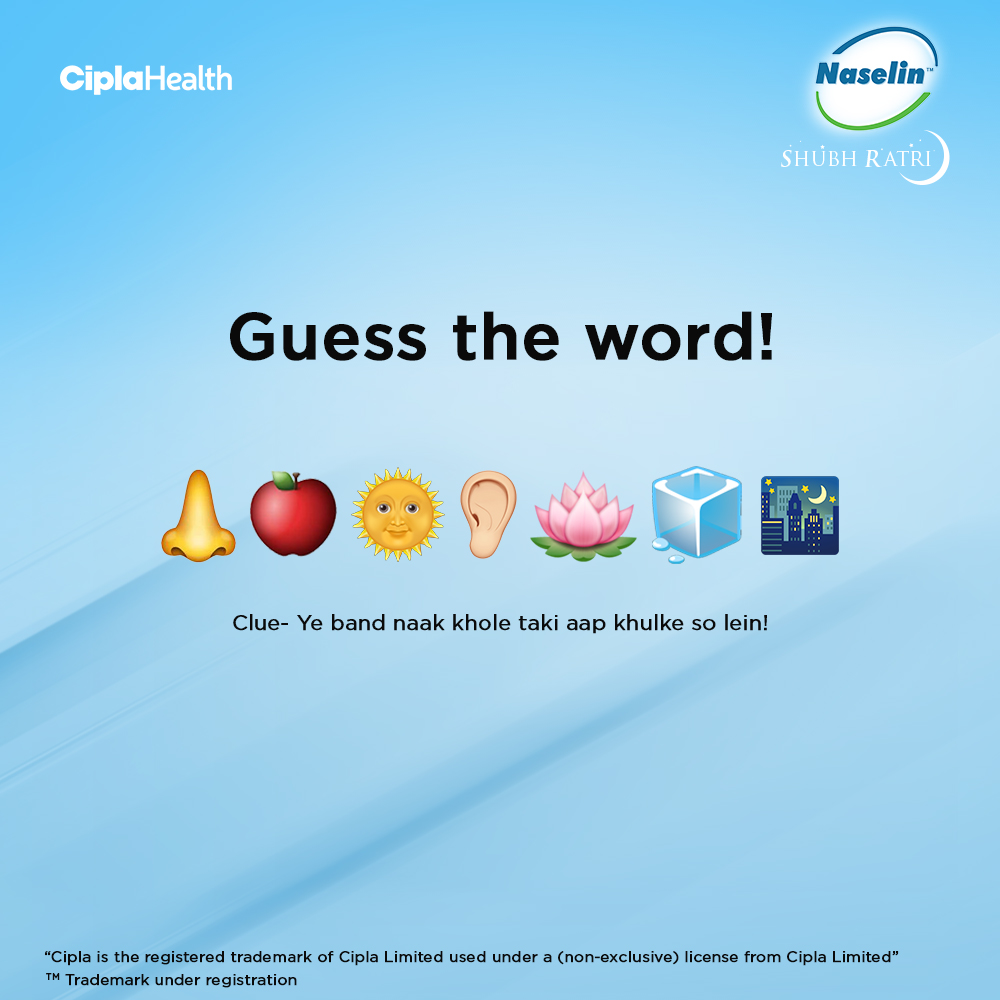 Let’s see how many of you can guess the right answer!

#Shubhratri #Naselin #Ciplahealth #Nasalspray #sinus #blockednose #Nasalhygiene #quiz #winbig #quizinstagram #guesstheword #puzzle