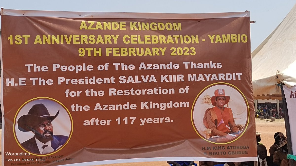 Glad to attend the first anniversary of Zande kingdom. The king, queen and government official at Yambio freedom square. H.L Hiiboro start with a word of God.