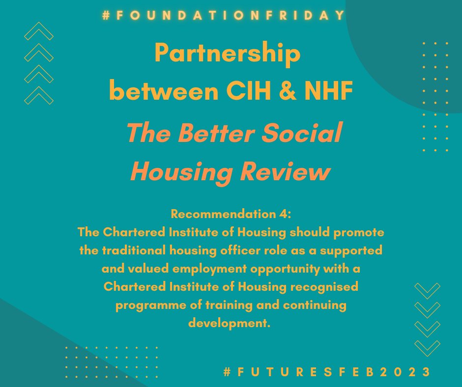 CIHFutures's tweet photo. The second #Partnership we want to share is the recent Better Social Housing Review between @CIHhousing & @natfednews
Weโre particularly interested in the fourth recommendation of housing professionals ๐
https://t.co/cIy25sUS0R
#FuturesFeb #FoundationFriday https://t.co/nmTXSBYzgQ