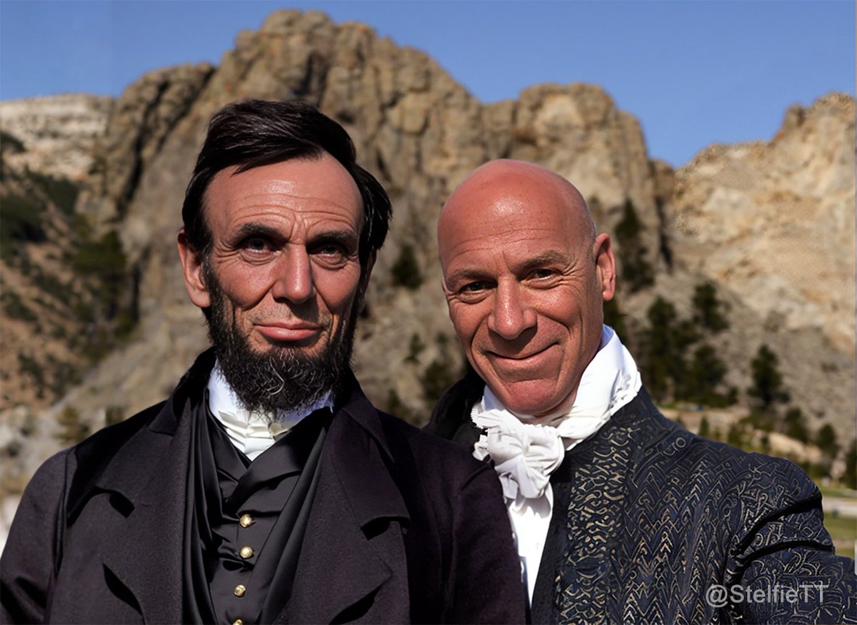 StelfieTT's tweet photo. 📳 Stelfie Log #26 : Mount Rushmore before the carving, 1862.
I took President Lincoln to the Mount which will have his face carved on 79 years in the future.
He did smile. (once)
#Stelfie #StableDiffusion #Ai #NFT #parody #Usa #meme #history https://t.co/GJmXSo9rtQ