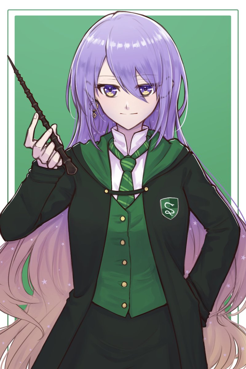 moona hoshinova 1girl hogwarts school uniform necktie solo purple hair purple eyes long hair  illustration images