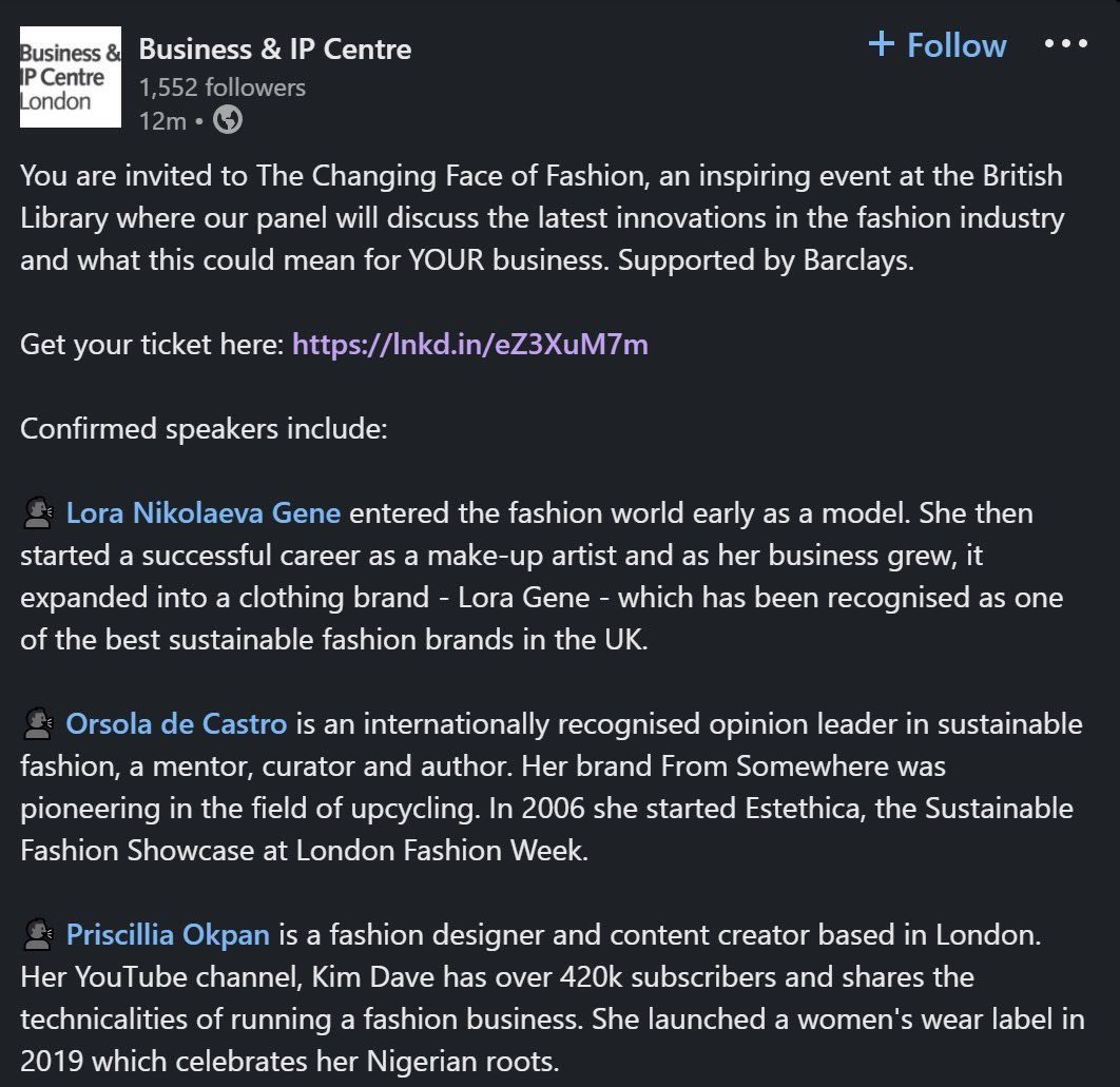 I will be speaking at Inspiring Entrepreneurs: The Changing Face of Fashion this month at the British Library. 
Date : Wed, February 22, 2023
Time : 6:00 PM – 9:00 PM GMT
Get your ticket here eventbrite.com/e/inspiring-en…
See you on the 22nd
xx
Kim
#fashionevent
