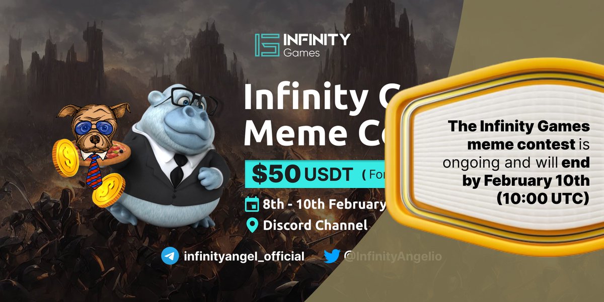 We are currently receiving entries for the Infinity Games meme contest

How to Enter the Contest 
1. Make creative memes about Infinity Games
2. Post the memes on your Twitter with #InfinityGames and tag us
3. Get on our Discord server and submit it in the Memes channel
#Nft #ING