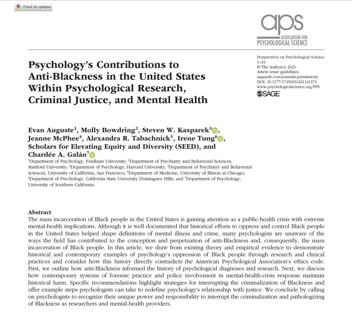 swkasparek's tweet photo. Usually by the time an article comes out, I've already moved on. This one hits different! What a privilege to co-first author this piece on psychology's contributions to anti-Blackness in the US with colleagues from @equity_scholars. 

#PsychTwitter

https://t.co/VawNXvtxh3 https://t.co/nfKr93kJeB
