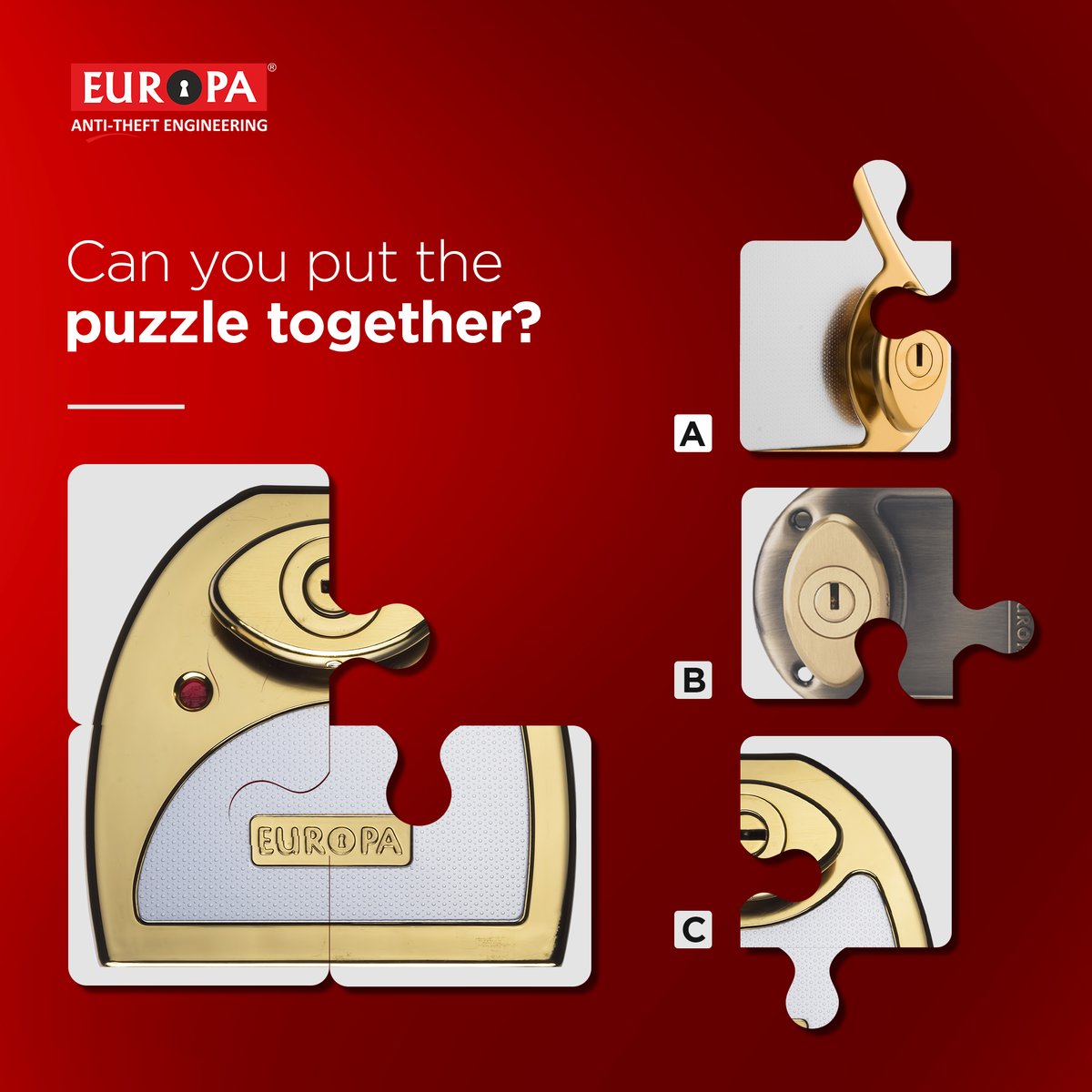 EuropaLocksnkey's tweet photo. Can you spot the missing piece?
Comment the right option below!

#Europa #EuropaLocks #WelmadeLockingSystems #Strongestofall #Smartpluskey #interiordesign #securitysystem #puzzletime #AntiTheftEngineering #LocksSmartLooksSmart #MainDoorLocks #Locks #TheftFreeIndia https://t.co/kderbmVMXX