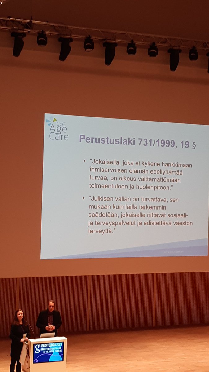 KalkajaAnja's tweet photo. Gerontologian päivät 23 Tampereella. Perustulaki jo takaa riittävän hoivan. Kuitenkin puhumme hoivaköyhyydestä nyt ja tulevaisuudessa. https://t.co/pSgpjSvAiK
