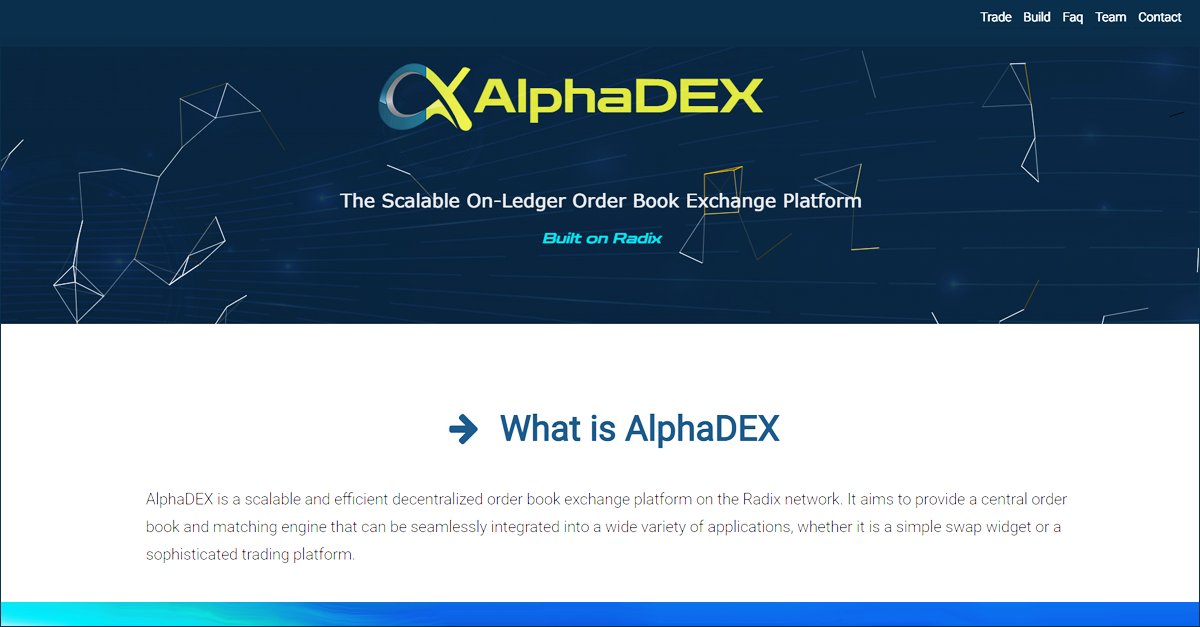 We are pleased to launch our new website. We've made sure to include answers to many of the questions that we have already received. So, go right ahead, check it out, and find out more about the AlphaDEX project: alphadex.net/index.htm #Radix #DeFiProject