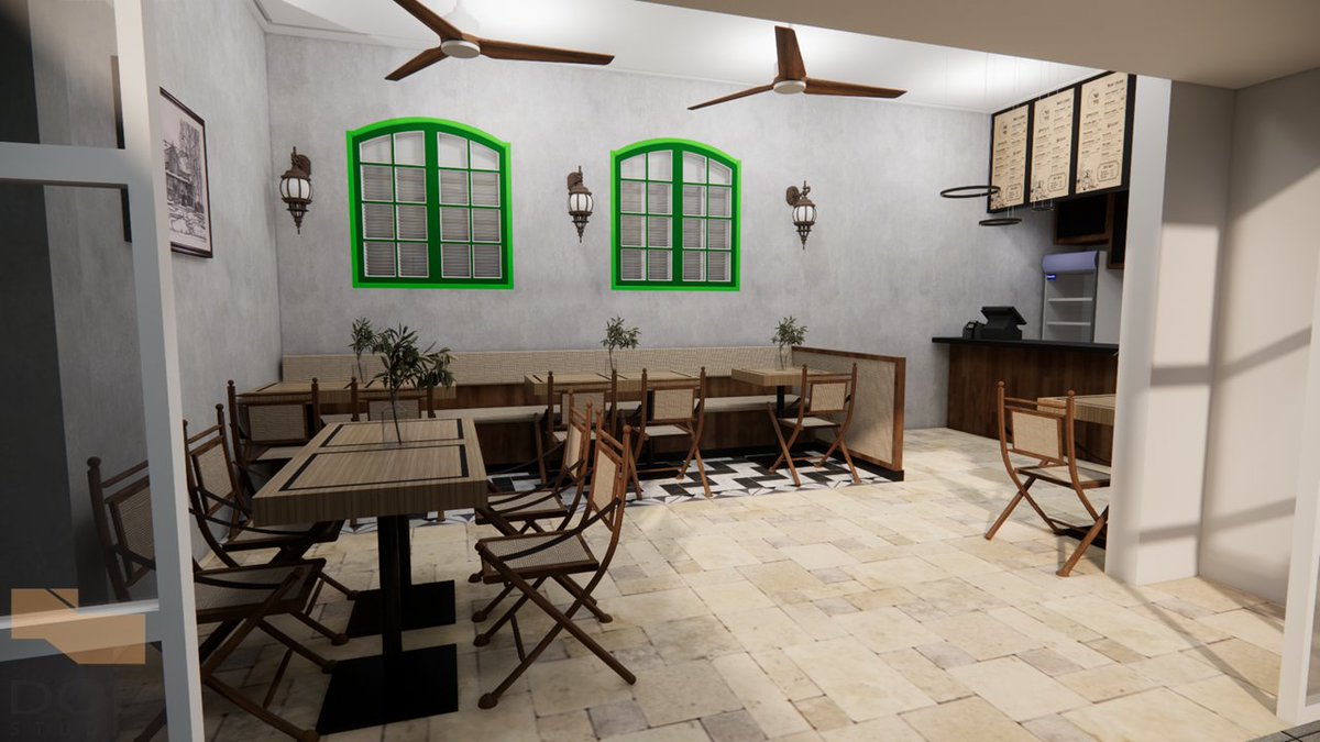 DobStudio_8's tweet photo. Evening D'Nids!
indonesia colonial concept caffe, Happen when the netherland visit indonesia they adjust their architecture style to function in tropical climate.
Tips, add wall wash on wall, hanging fan, and use monochrome colors.
#dobstudio #design #architecture #colonialism https://t.co/GgUBPknsze