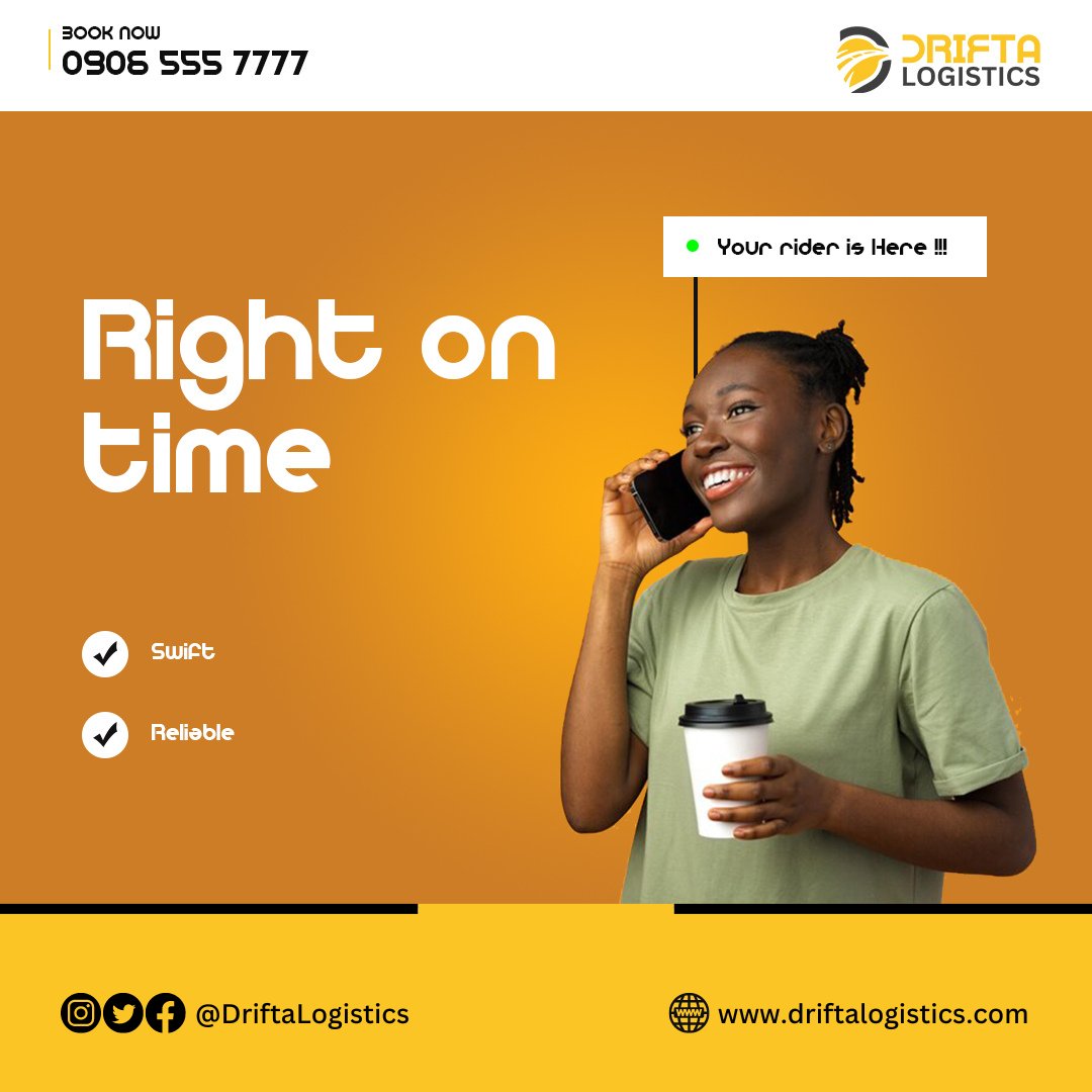 DriftaLogistics's tweet image. "Time is money", time is of the essence. 

We always try our best to be where you want us to be RIGHT ON TIME!

#deliveryservice #lagosdeliveryservice #lagosdeliverycompany #dispatchrider