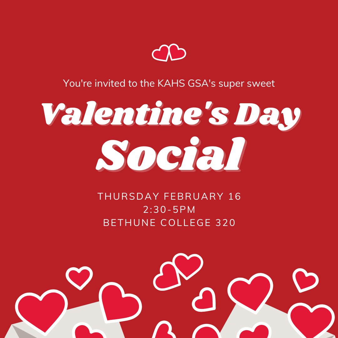 Love is in the air🥰 KAHS grad students & faculty are invited to the GSA's Valentine’s Day social! This event will feature fun activities including speed dating, would you rather, and guess the chocolate. Food and beverages will be provided. See you there💝 #gradstudiesyu #yorku
