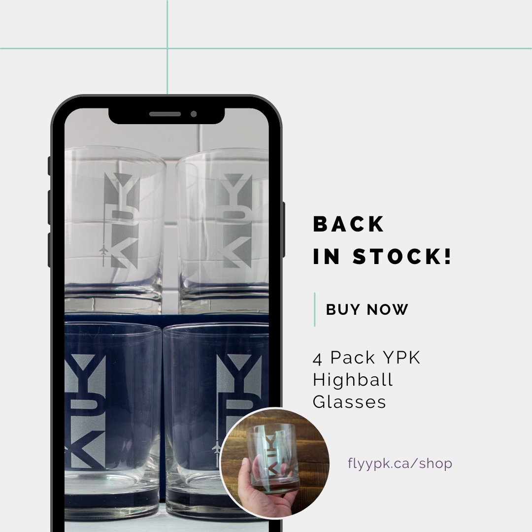 Our 4pk YPK glasses are back in stock!  Get them here: flyypk.ca/shop/p/ypk-wat….
.
.
.
.
.
.
.
.
.
.
#pittmeadows #mapleridge #flyypk #pittmeadowsairport #pittmeadowsregionalairport #merchandise #YPKmerch #branded #logo #checkitout #merchalert #highballglasses #4pack