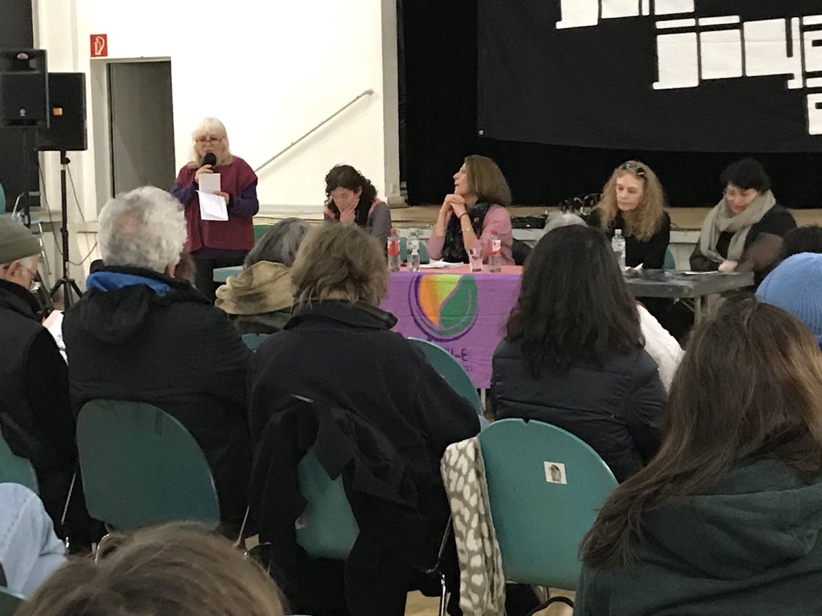 Das Podium mit <br>Dünde Güzel (Rojava), Tuba Mangar (aus dem kurdischen Teil des Iran), Elisabeth Abendroth (Moderation), Sara Nabil (Afghanistan)