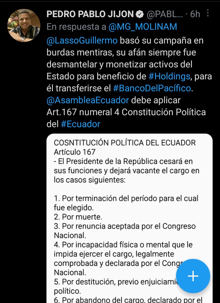 <a href="/AnderssonBoscan/">Andersson Boscán</a> Salgan quienes salgan o nombre a quien nombre la caída del Gobierno de <a href="/LassoGuillermo/">Guillermo Lasso</a> es irreversible; para que en el Ecuador haya paz tienen irse #Lasso y todo su gabinete.
<a href="/AsambleaEcuador/">Asamblea Nacional</a> debe aplicar Art. 167 #4 de Constitución.
#poupettekenza 
#LassoEsSociópata