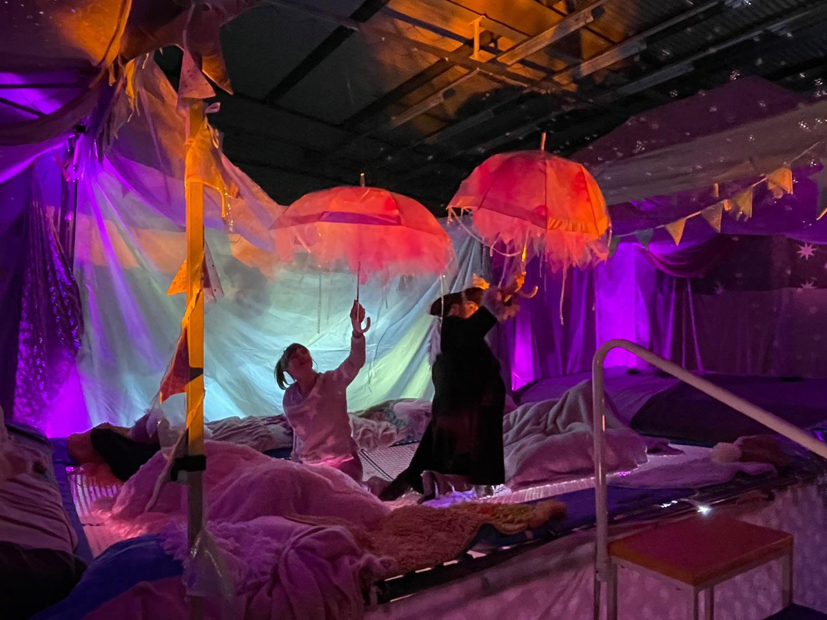 TimbaDash's tweet photo. We have had the best time this week performing at @hadrian_school 

It’s been amazing welcoming all the young people, parents and teachers to Skylers den. 

We would like to thank John, Coralie  and June’s classes for all there help with this project ❤️☁️☔️🌈✨🌌 https://t.co/ZSCWqqOoOC