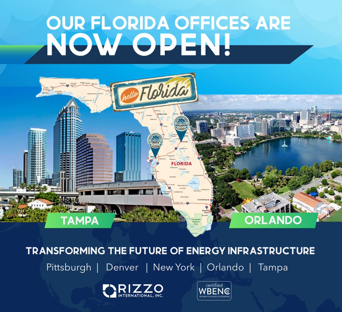 RIZZOIntl's tweet photo. We're open! We're so excited to have two new offices now in Tampa and Orlando Florida😎☀️⛱️
#companygrowth #engineering #Florida #2023 https://t.co/9S7dcrfeCP