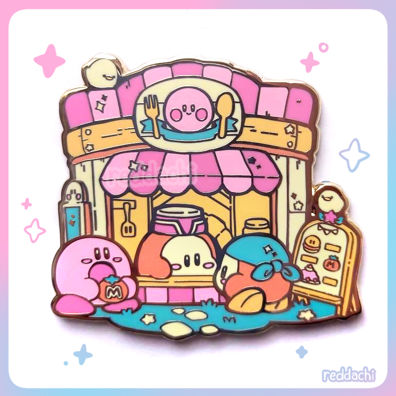 reddachi's tweet photo. ✨ New XL Pin Drop! Kirby and Waddle Dee enjoying a snack from their friendly local cafe 🍔🍅🍰 
❤️ Now available at: https://t.co/svpMWT1thx https://t.co/bV8ZF2m5da