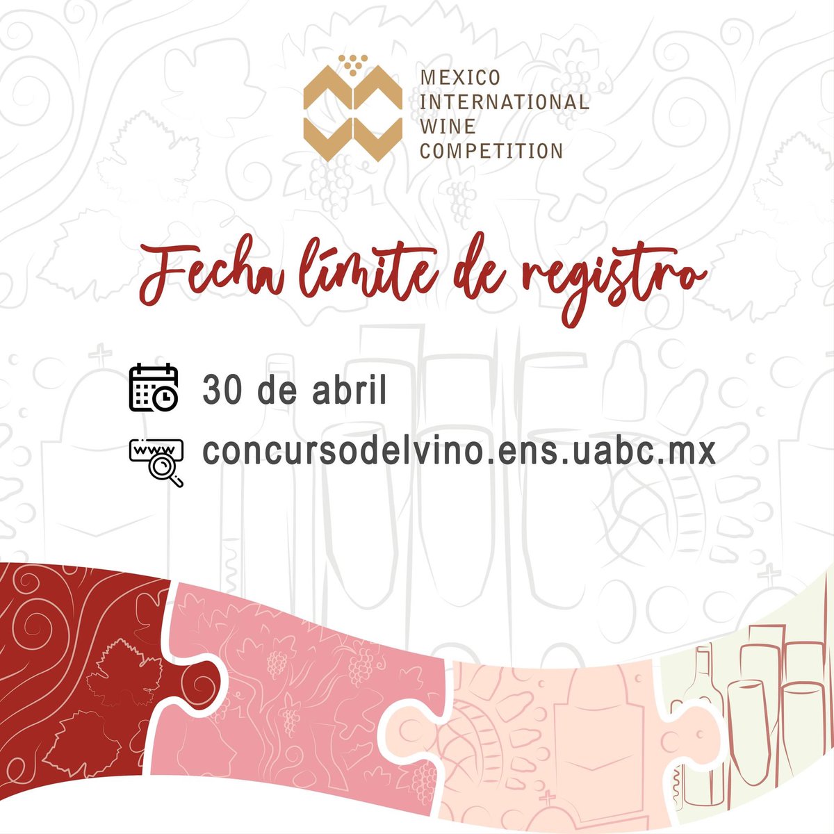 MIWC_UABC's tweet photo. Que no se te pase, conoce todos los detalles de la convocatoria en:
 https://t.co/iVylvuCZAs
Si tienes dudas contáctanos al correo miwc@uabc.edu.mx, o bien enviar un Whatsapp al 6461085804. 
#UABC #MexicoInternationalWineCompetitition #ElConcursodeMexico #vino #WineCompetition https://t.co/d2ZOqjul4w