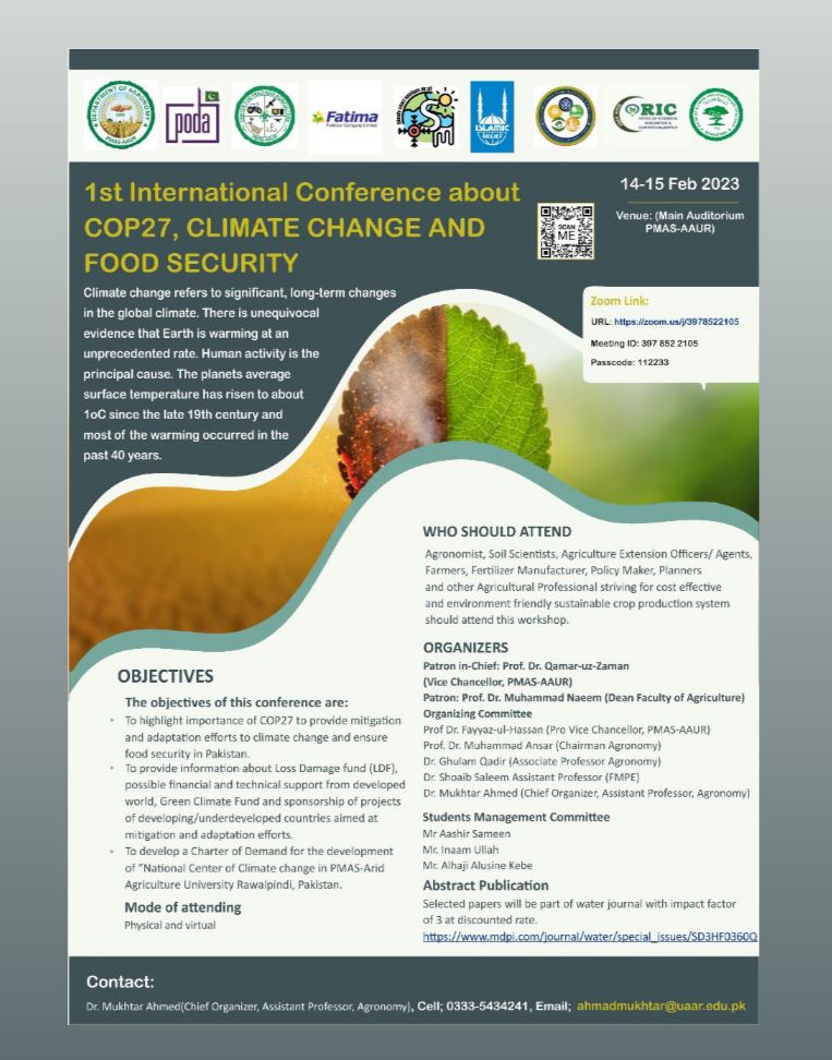 simu_modeling's tweet image. Simulation Modeling
Our first conference related to COP27, climate change and food security is going to be held at biggest agriculture university (Arid Agriculture University PMAS) of twin cities.
#SimulationModeling #simulation #modeling #climatechange #confrence #cop27
