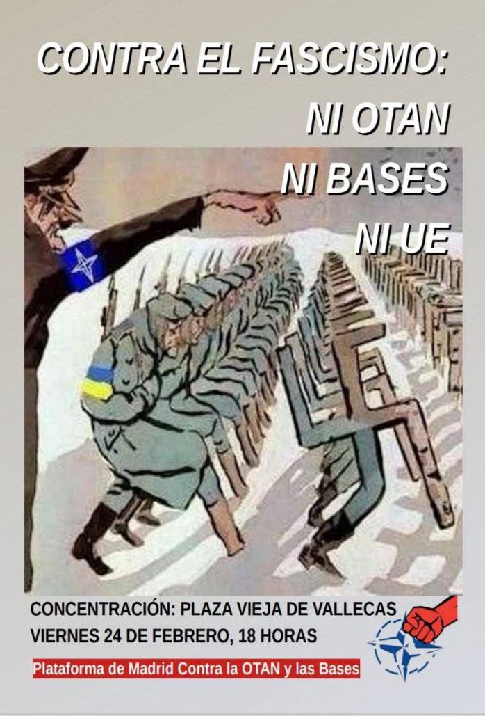 radio_boreal's tweet image. #LaPlataformadeMadrid contra la #OTAN y las Bases convoca una concentración coincidiendo con el aniversario de la ofensiva rusa contra la OTAN y los nazis ucranianos. Es nuestro deber antiimperialista seguir luchando a su lado.

Contra el fascismo, ¡#NiOTAN, #nibasesniUE!