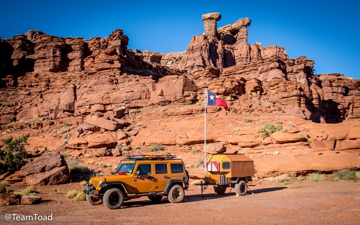 TeamToad's tweet image. Camp Shafer in @CanyonlandsNPS 2015.  The Jeep Wrangler #ToadRover and #ToadPod painted in &quot;Moab Camouflage&quot;