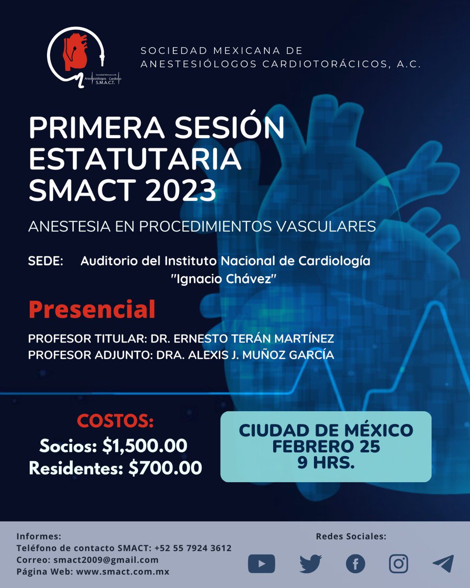 SMACT_'s tweet photo. Todos invitados!

📚Anestesia en Procedimientos Vasculares.

🗓️ 25 de Febrero

#SaveTheDate https://t.co/MX6suwHHjQ