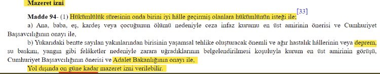 OZANNN006's tweet photo. 5275 sayılı İnfaz Kanunu’nun “mazeret izni” başlıklı 94/1.maddesi gereğince cezasının 10/1 yatmış olan hükümlülere deprem gibi afetlerde 10 gün izin verilmesi gerekiyor. @RTErdogan @bybekirbozdag @dbdevletbahceli @YildizFeti https://t.co/hkG51HGLMm