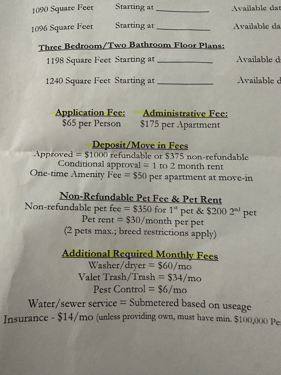 madukes529's tweet photo. To @POTUS @RonaldKlain @SecFudge @CLTMayor Since you are working on “junk fees” I want to send this for you to see. This is an apartment I looked at to rent in Charlotte, NC @AureaStation These fees are outrageous! #JunkFees #JunkFeeProtectionAct Mayor Lyles what are YOU DOING? https://t.co/EHgOk6RVlB