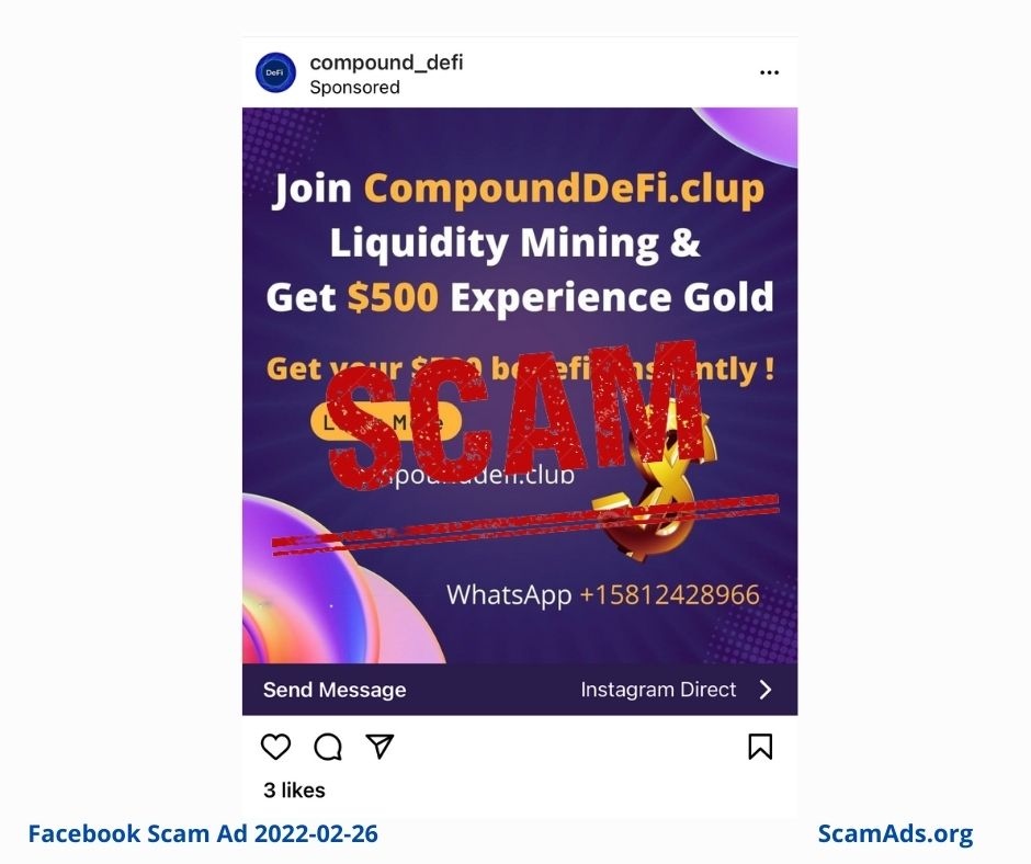 #Facebook #Instagram #Meta Platforms = Mark Zuckerberg {CSO ~ Chief Scamming Officer} These #scam liquidity mining #scamads and #Zuckerberg #profiteering off of #complicit adverts should be reported to <a href="/canantifraud/">Canadian Anti-Fraud Centre</a> @Scamwatch_gov <a href="/FTC/">FTC</a> and the <a href="/FBI/">FBI</a> #bancryptocurrency #fakads