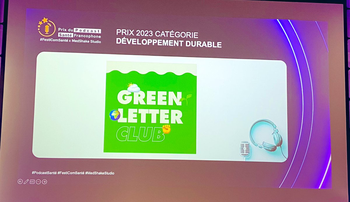 NoelDominique's tweet photo. 🎙️🏆 Le gagnant du Prix du #PodcastSanté Francophone #FestiComSanté X @medshakestudio
🌱 Catégorie Développement durable &amp; #RSE 🌱
👉Le #podcast Greenletter Club @GreenletterClub - @maximethuillez
#hcsmeufr #esante #ehealth https://t.co/OxwhwHsZTK