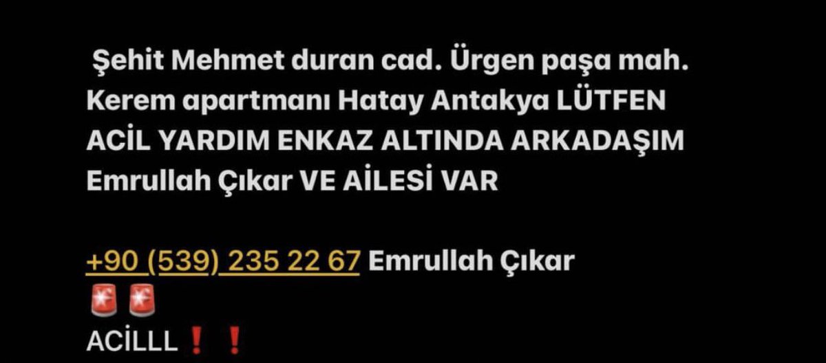 betlyldz0's tweet photo. Hâlâ umudumuz var senden bizi yalnız bırakma @EmrullahCikar77 #depremsondakika #deprem #DepremAcil #depremAdres #depremzede #hatay #OguzhanUgur #ahbab #Ahbabderneği #halukleventacil https://t.co/aqBEN2Ew5U