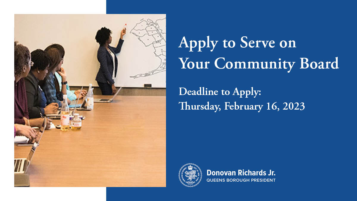 QnsBPRichards's tweet photo. The deadline to apply for a spot on your local Community Board is exactly one week away!

There's no difference you can make in your neighborhood that's too small. So if you want to serve your family and others, head to https://t.co/FFlFcdiuE1 and get your application in today. https://t.co/De1mdmurlk